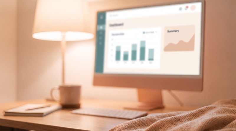 A monitor showing a people metrics view with bar charts and a summary card